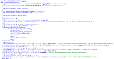 Reverse-engineered source code of NtSetInformationProcess