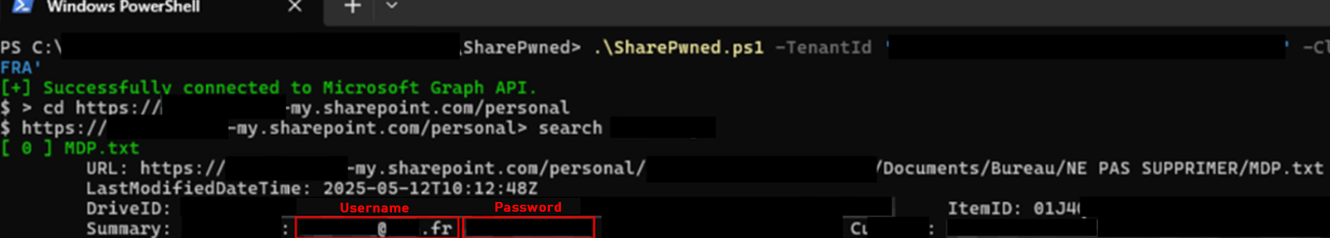 Discovery of secrets in users’ OneDrive spaces