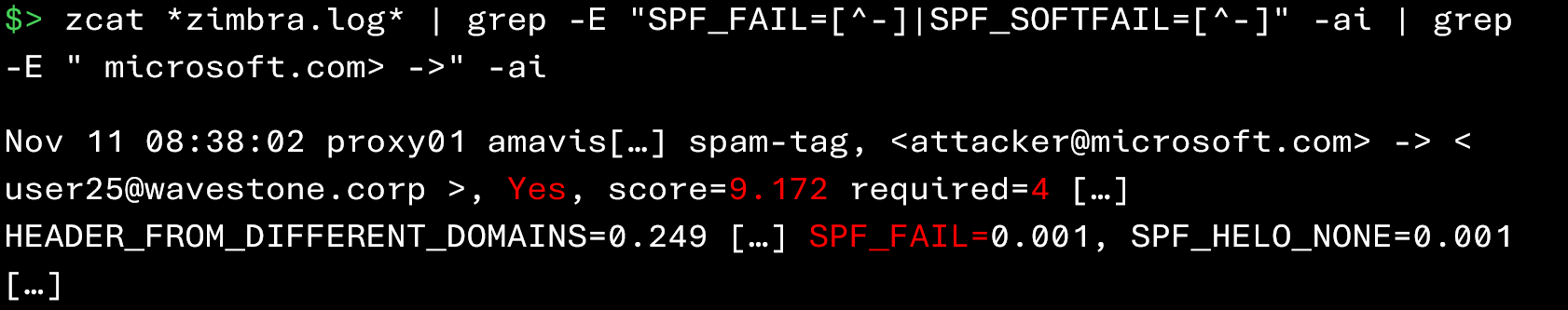 Récupération des messages qui ont échoué le contrôle SPF (zimbra.log)