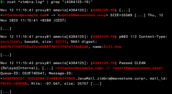 Retrieval of traces generated by an amavis analysis session (zimbra.log)