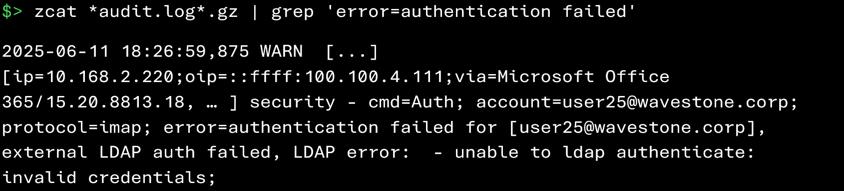Retrieval of connection failures (audit.log)