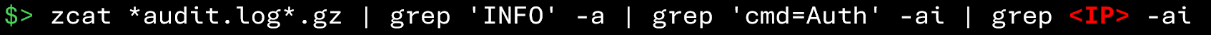 Récupération des évènements d'authentification réussie via l’IP (audit.log)
