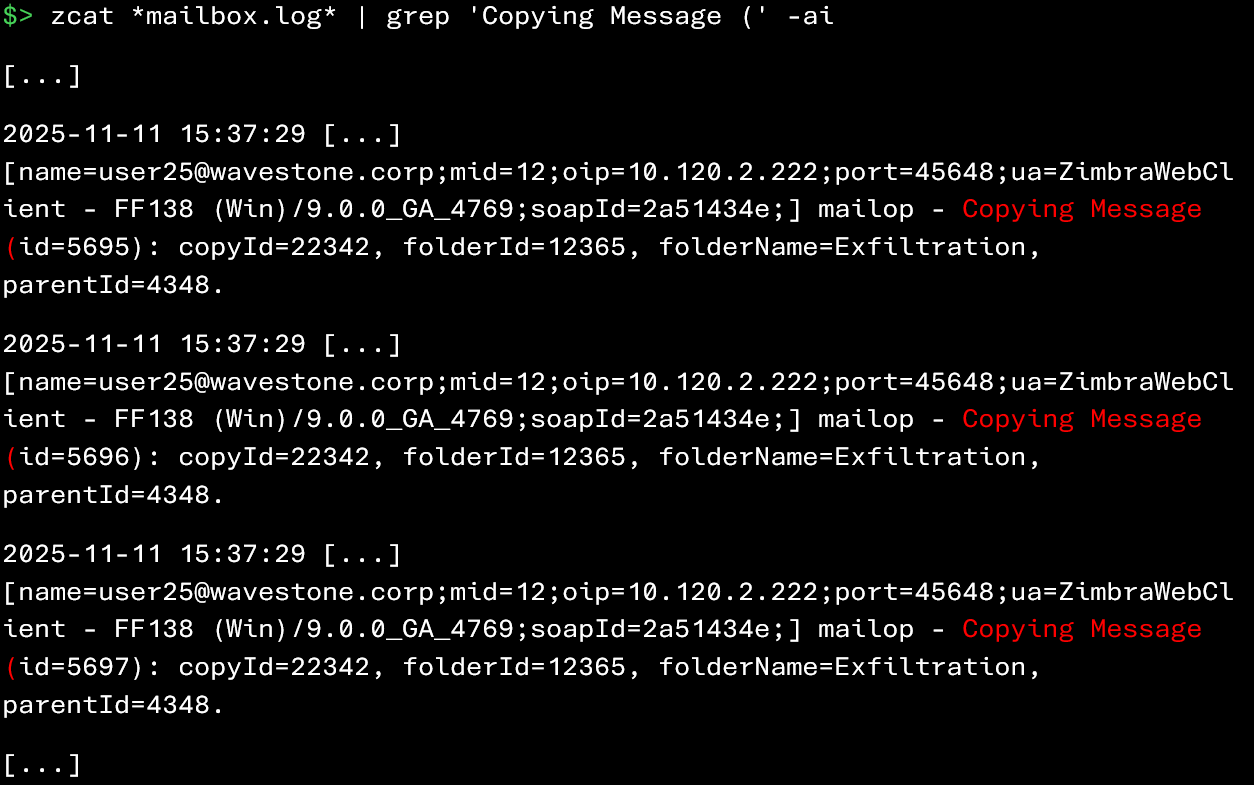 Retrieval of mass email copy events (mailbox.log) (1/2)