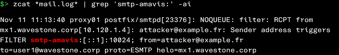 Retrieval of amavis events (mail.log)