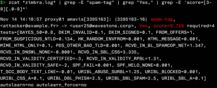 Récupération des événements lié aux spams entrants (zimbra.log)