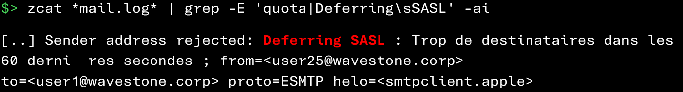 Retrieval of quota overruns (mail.log)