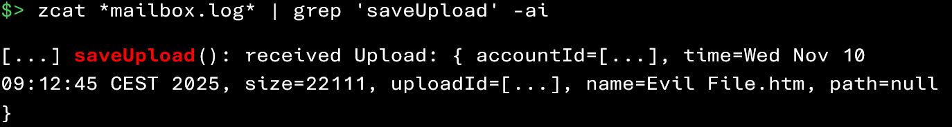 Retrieval of attachment upload events (mailbox.log) (1/2)
